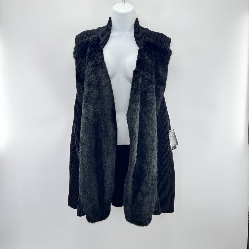 Alfani Faux Fur Vest Women Plus Size 2X Black Mob Wife Glam Soft Cozy Chic - Picture 2 of 13
